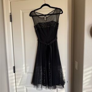 White House Black Market Black Mesh Midi Dress
